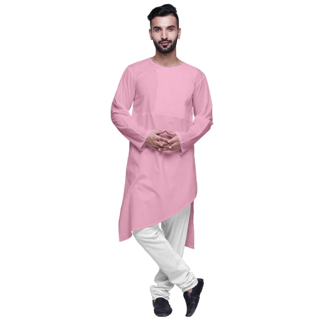 Atasi Kurta Long Asymétrique Indien pour Homme, Kurta Uni à Col Rond, Tenue de Fête