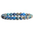 thumbnail image 1 of Blue Sea Sediment Jasper Gemstone 8mm Round Beads Stretch Bracelet 7 Inch Unisex, 1 of 1