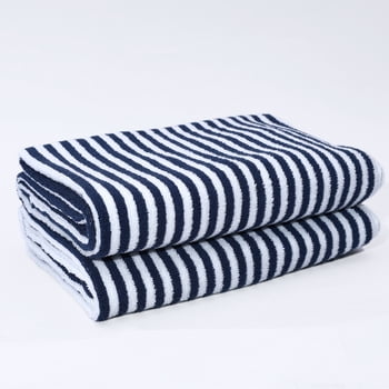 Mainstays – Ensemble de 2 serviettes de bain à rayures bleu marine