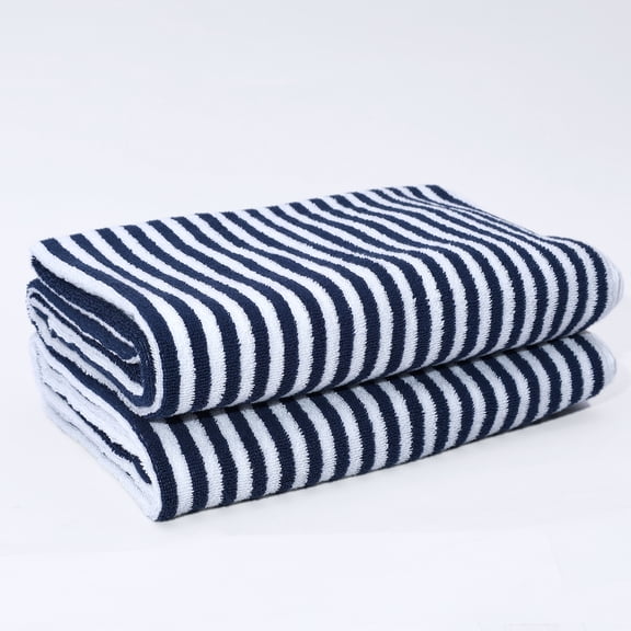Mainstays – Ensemble de 2 serviettes de bain à rayures bleu marine