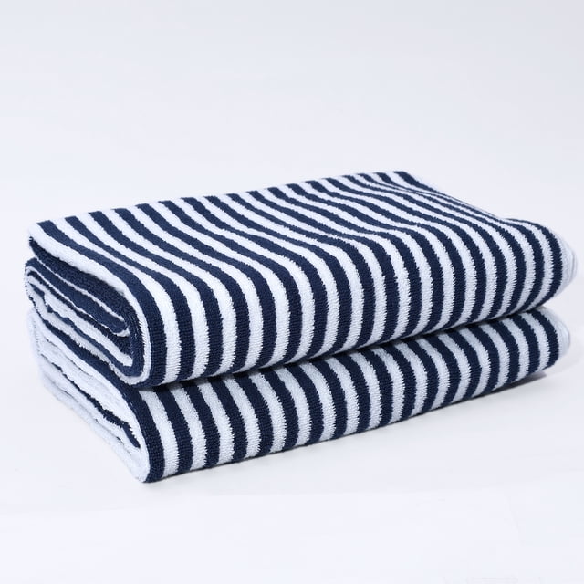 Mainstays – Ensemble de 2 serviettes de bain à rayures bleu marine