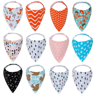 KaWaii Baby Stylish Bandana Bib Scarf Burp Cloth for Teething Drooling and Feeding Nature Animals Set of 12