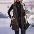 thumbnail image 4 of BYHONG Gilet Ceinture Uni pour Femme Veste en Cuir PU Col Rabattu Veste Manteau Manteaux pour Femmes Manteau pour Femme Café TG, 4 of 7