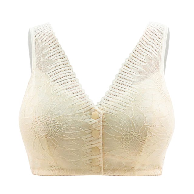 B91xZ Soutien-Gorge Sans Fil Confort pour Femmes Bretelles Réglables Col Rond Soutien-Gorge, Beige 44