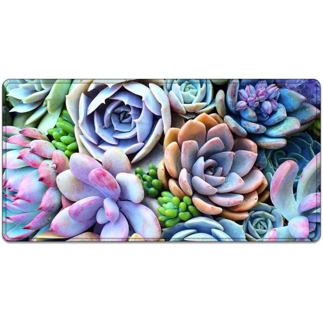 Large Mouse Pad 31.4 x 15.7inches 3mm XXL Extended Gaming Mouse Pad Mat with Non-Slip Base Stitched Mousepad for Computer,Office,Keyboard and Laptop-Colorful Plants Succulents,Waterproof Desk Mat