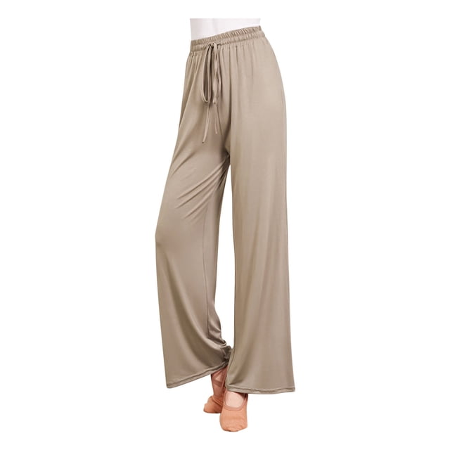 Diufon Straight Pants for Women Elastic High Waist Drawstring Pants Cotton Solid Color Lounge Wide Leg Pants