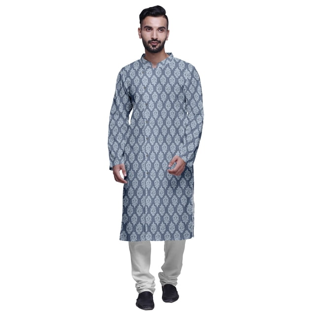 Atasi Kurta Pyjama de Designer pour Hommes Imprimé Style Angrakha Vêtements d'Été Décontractés