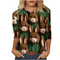 thumbnail image 1 of RKSTN Womens Tops Casual Fashion Cute Easter Bunny Printed 3/4 Sleeve Round Neck Tops Spring Summer 3D Printed Ruched Pullover Blouse Tops, 1 of 5