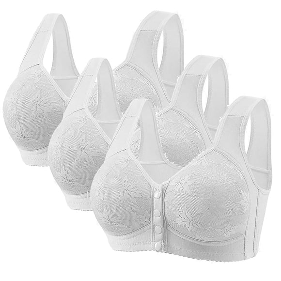 Cameland 3 Pack Bras for Older Women, Seniors Wireless Front Closure Push Up Bras Plus Size Full Coverage Comforta Everyday Bra