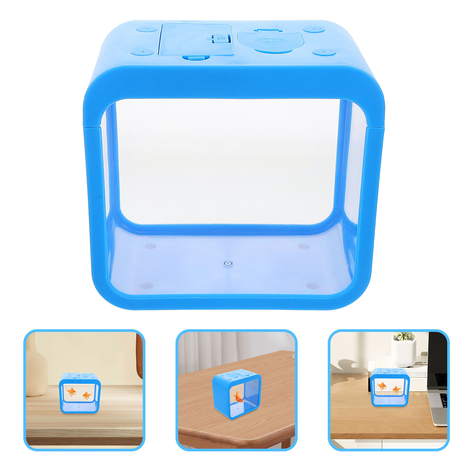 Raindrops Compact Sky Blue Betta Fish Aquarium with Illumination for Office Display