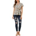 thumbnail image 2 of INSPIRE CHIC Haut Péplum pour Femme à Imprimé Floral, Manches Courtes, Taille Haute, Col à Nouer, 2 of 6