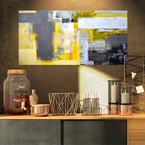 Tableau à toile imprimée Design Art Gris et jaune abstrait flou