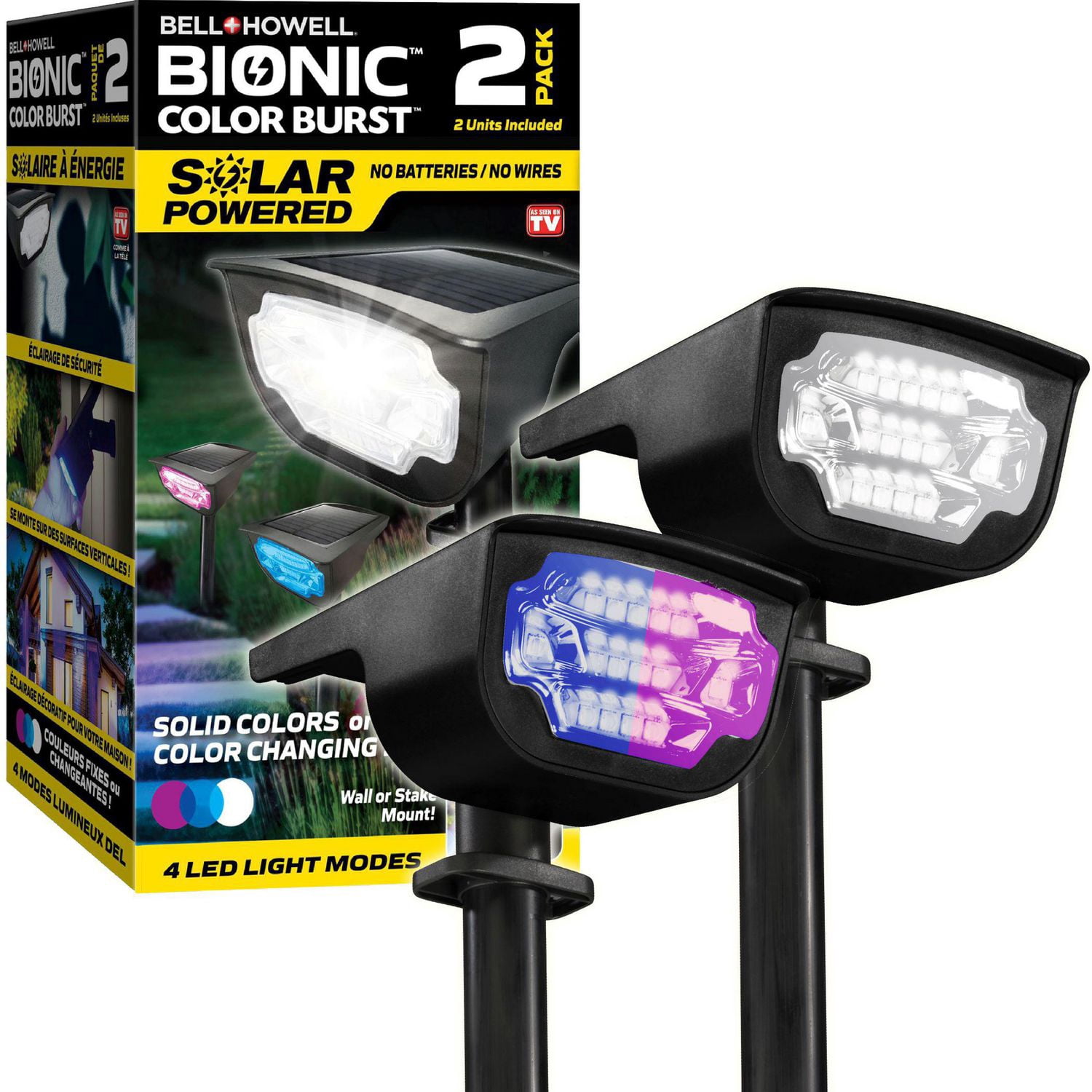 Bell + Howell Bionic Color Burst Outdoor Solar LED Lights 2 Pack Weatherproof Color-Changing Garden Pathway Stakes