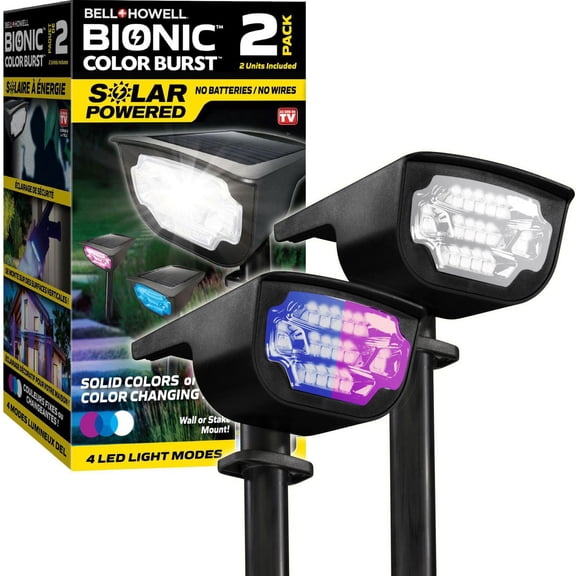 Bell + Howell Bionic Color Burst Outdoor Solar LED Lights 2 Pack Weatherproof Color-Changing Garden Pathway Stakes