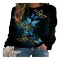 thumbnail image 1 of QJUHUNG Sweat-Shirt Décontracté à Manches Longues pour Femmes Papillon Imprimé Graphique Floral Pull Léger, 1 of 3