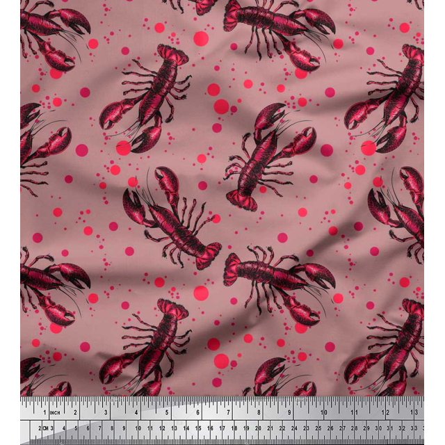 Soimoi Modal Satin Fabric Dot & Lobster Ocean Print Fabric by Yard 42 Inch Wide