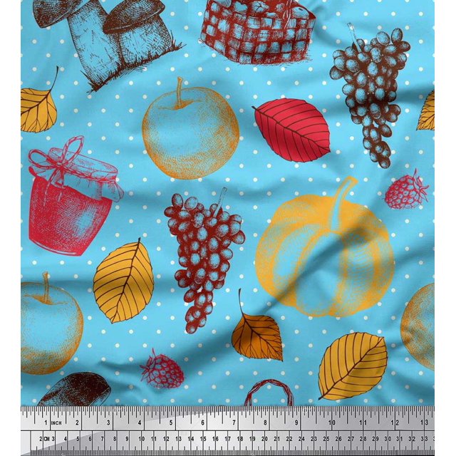 Soimoi Rayon Fabric Mushroom,Grapes & Fresh Print Fabric by Yard 42 Inch Wide