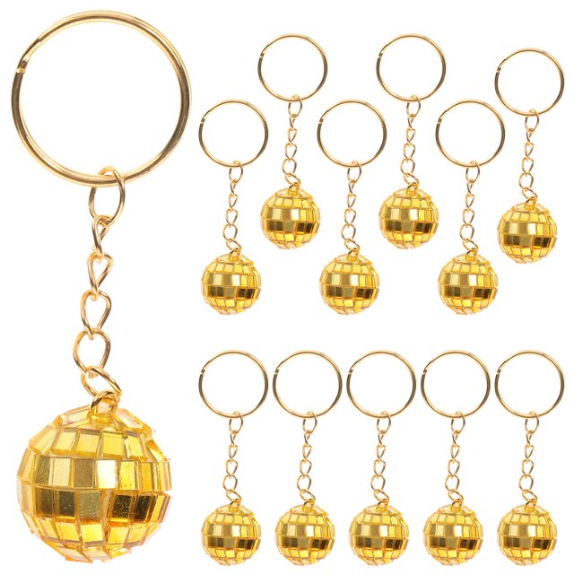 12pcs Golden Disco Ball Keychain Set Mini Mirror Decorations for Car Retro Party Accessories Plastic