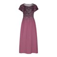 thumbnail image 4 of Meichang Robes en Lin pour Femmes 2024 Rétro à Imprimé Floral Coupe Ample Robes Midi Manches Courtes Col Rond Robes d'Été Décontractées Évasées Légères Confortables Longues Robes de Travail Rose Vif TG, 4 of 5