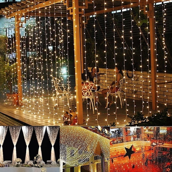 Lampe Guirlande Lumineuse 3x3m Romantique Fantaisie 304 LED Rideau Décoration de Noël Mariage