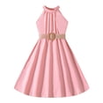 thumbnail image 1 of 2025 Robe pour Enfants Couleur Unie Robes pour Ados Col Suspendu Taille Collection S Taille 6 Robes Robe Robe de Princesse Robes Assorties pour Sœurs, 1 of 3