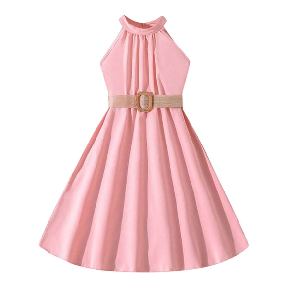 Ketyyh-chn99 Baby Girl Princess Bridesmaid Pageant Gown Birthday Party Wedding Dress Children Dress Solid Color Neck Waist Collection Dress Princess Dress Fashion Outwear Size for 11-12 Years,Pink