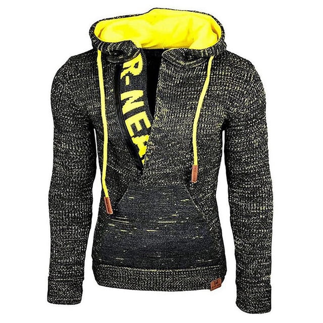 RKSTN Jackets for Men Fashion Fall Winter Sweater Loose Large Size Mixed Color Sweater Hooded Pullover Sweater Fall and Winter Long Sleeve Jacket Coats