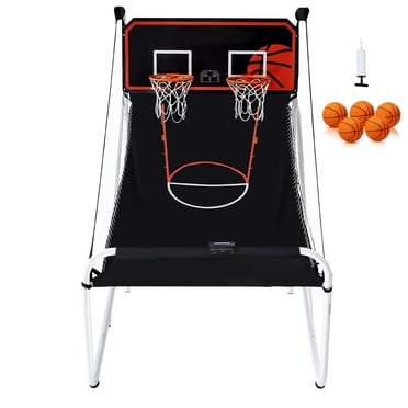 KFFKFF Collapsible Basketball Arcade Set, Dual Player Indoor Hoops Contest, Household Double Shot Activity with 5 Basketballs, 8 Play Styles, Digital Scoring System, and Air Pump