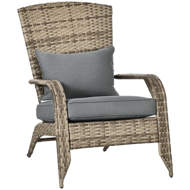 Outsunny Outdoor Adirondack Chair Rattan Fire Pit Chair with Cushion Grey
