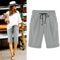 thumbnail image 2 of Plebaso Shorts Décontractés pour Femmes Longueur Genou, Shorts à Cordon, Shorts Roulés, Shorts Simples Légers à Enfiler, 2 of 6