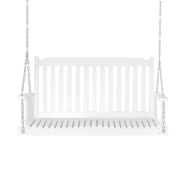 Outsunny 2-People Porch Swing Bench with 2 Hanging Chains, White