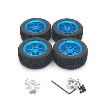 4Pcs Alliage d'Aluminium Jante de Roue Kit de Contrôle à Distance Pneus de Voiture Moyeux de Camion Fournit le Remplacement pour Wltoys A949 A959 A969 Bleu