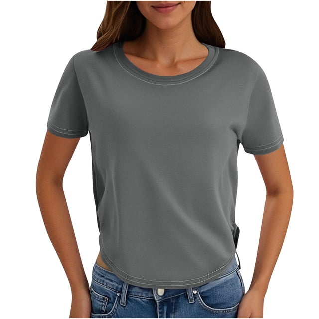 Yuyuzo Hauts Courts pour Femmes T-Shirts à Manches Courtes Col Rond Hauts de Sortie T-Shirts Unis Hauts
