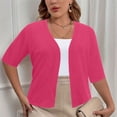 thumbnail image 1 of CFLVAEK Fall Cardigan Sweaters for Plus Size Women Casual Short Sleeve Open Front Shrugs Soft Solid Color Cropped Boleros Lightweight Cardigans Cover Ups Hot Pink XXXL, 1 of 7