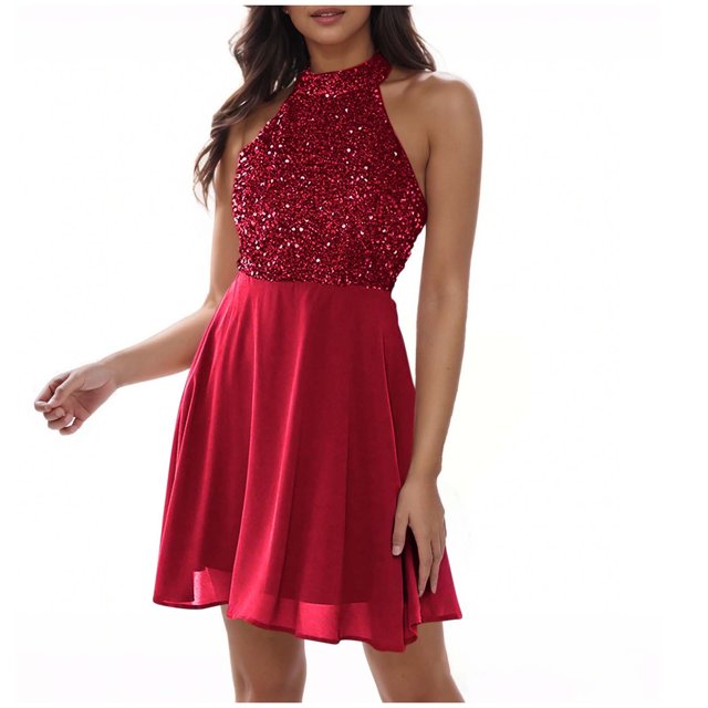 JGGSPWM Robe de Bal à Paillettes pour Femmes, Dos Nu, Sans Manches, Jupe Ajustée, Robe de Soirée, Élégante, Mariage, Demoiselle d'Honneur, Rouge, P