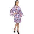 thumbnail image 4 of Bimba Women Cotton Poplin Leaf Printed Short Kimono Robe With Belt Cover Up-8, 4 of 6