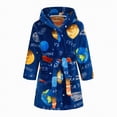 thumbnail image 1 of Splozh Baby Bath Robe Soft Flannel Childrens Flannel Robe Cartoon Print Home Fleece Bathrobe for Boys and Girls with Pockets Dark Blue,6-7 Years, 1 of 1