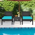 thumbnail image 1 of Gymax 3PCS Rattan Patio Conversation Furniture Set w/ Storage Table Turquoise Cushion, 1 of 10