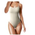 thumbnail image 1 of Penkiiy Combinaisons pour Femmes Combinaison pour Femmes à Encolure Basse Côtelée Sans Manches Débardeur Justaucorps Moulant Beige TP Combinaisons, 1 of 5