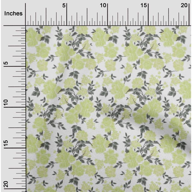 oneOone Tissu Georgette Viscose Imprimé Feuilles & Fleurs Ikat BTY 42 Pouces de Large