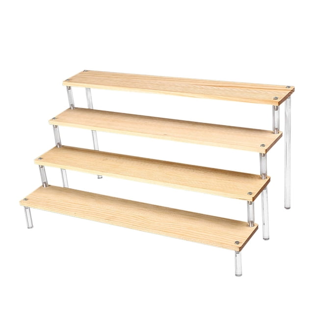 Acrylic Display Riser Shelf Wood Shelf Display Shelves for Collectibles Dessert 4 Tiers