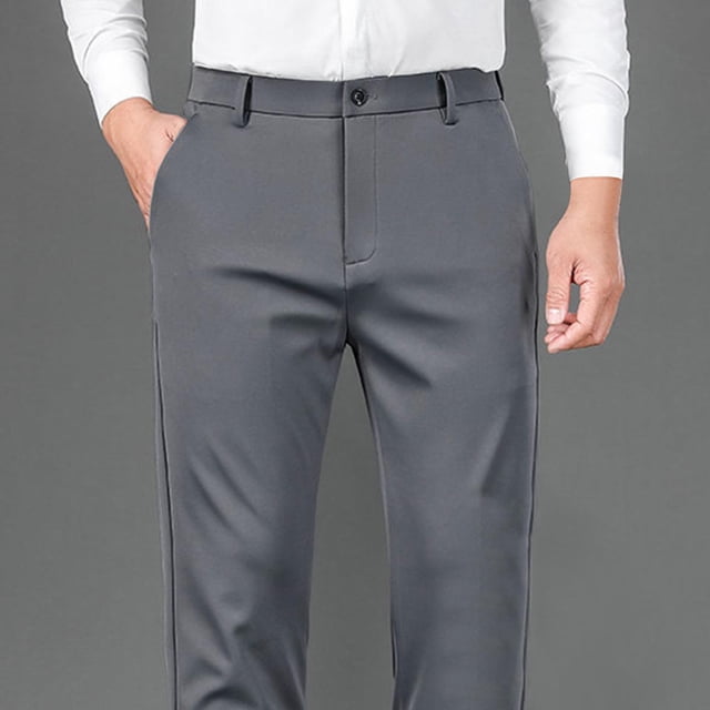 Chbgutlmr Dress Pants for Men Button High Waist Solid Color Suit Pants Formal Work Office Trousers Pockets