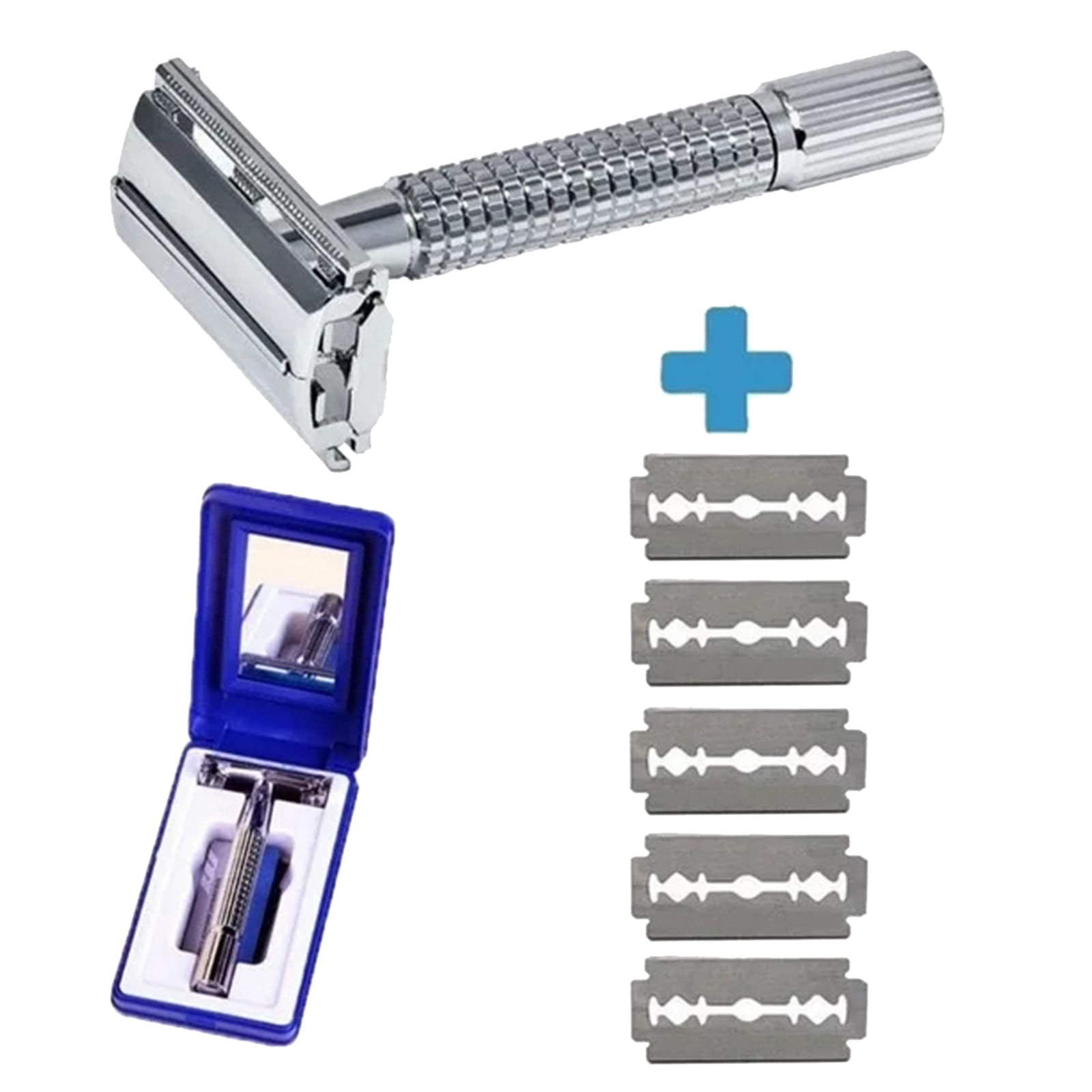 Vintage Double Edge Stainless Steel Shaver, with Storage Box, Close Smooth Shave, Men Facial Grooming