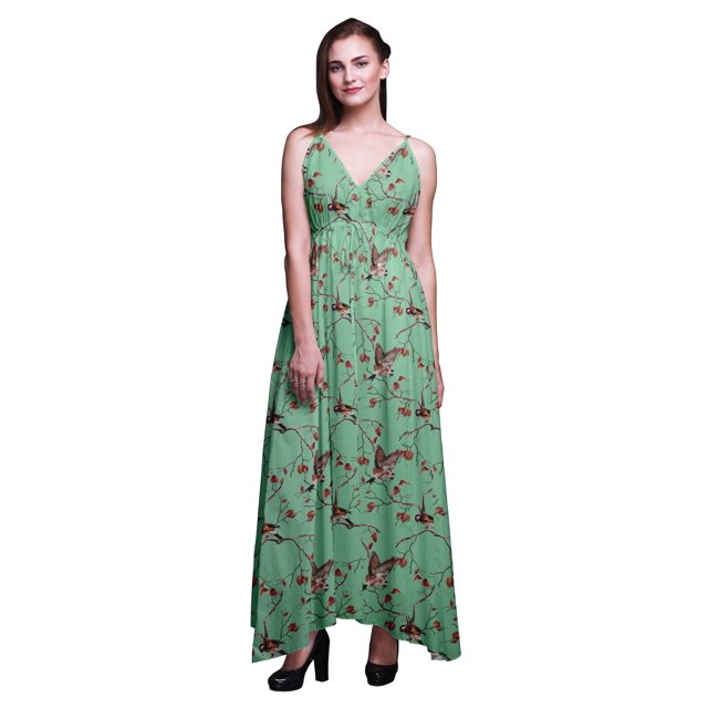 Bimba Robe Longue à Imprimé Floral pour Femmes, Bretelles Spaghetti, Col en V, Maxi, Tenue de Plage - Moyen