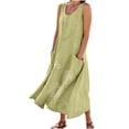 thumbnail image 1 of Mrat Nouvelle Robe Longue Sans Manches en Coton et Lin pour Femmes, Décontractée, Col Rond, Imprimée, Robe Maxi avec Poches, Robes Décontractées P-106 Vert 4TG, 1 of 9