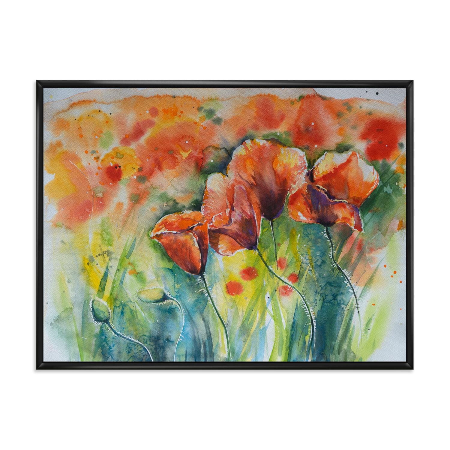 Designart Coquelicots en fleurs rouges V ART MURAL À CADRE FLOTTÉ