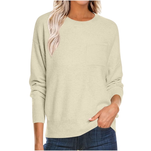 Women's Pocket Sweater 2025 - Lightweight Knit | Oversized Crewneck Pullover