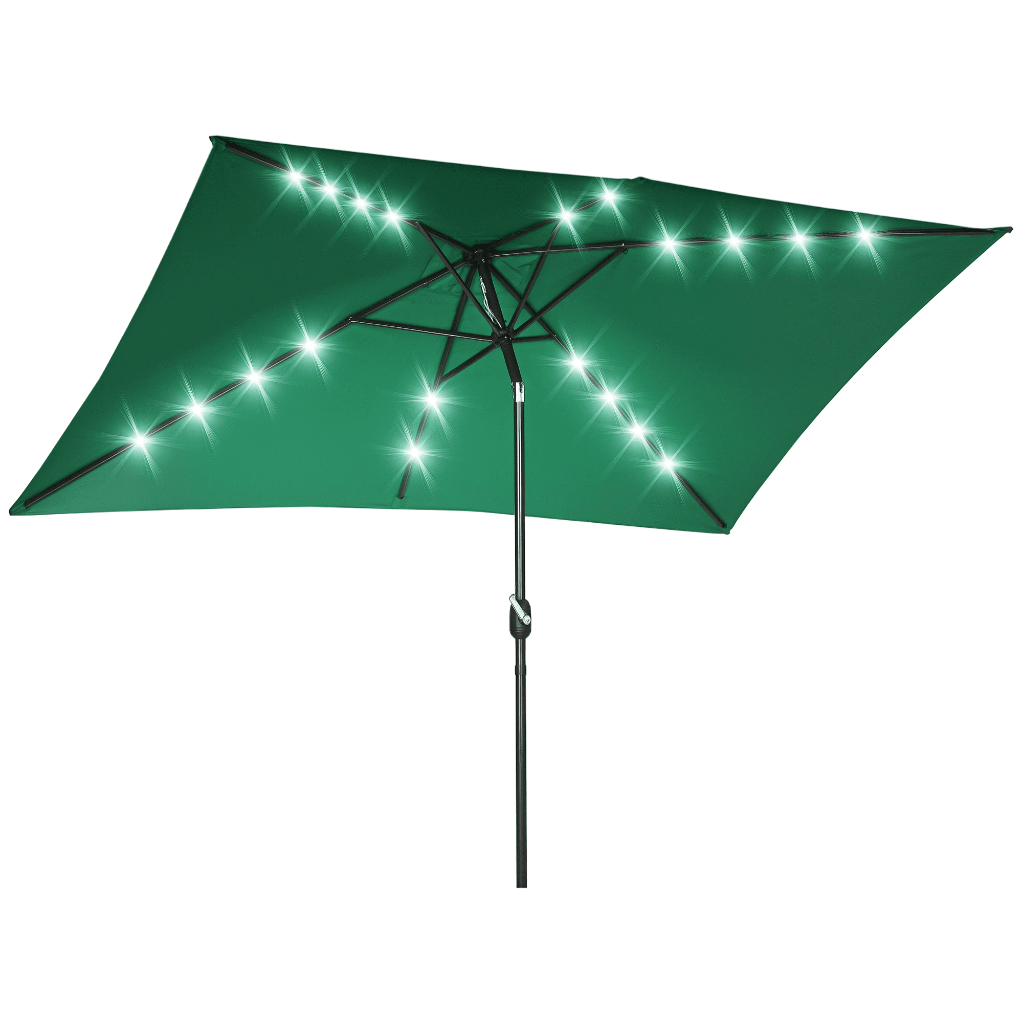 Outsunny 6.5x10ft Patio Umbrella with LEDs Crank (Dark Green)