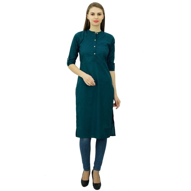 Phagun Kurti Tunique Unie en Coton Col Mandarin Kurta Blouse Ethnique Décontractée