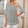thumbnail image 2 of Double Layer Thread Mesh Loose Fit Blouse Top With Flared Three Quarter Sleeves And Elegant Collar Design For Summer Casual Wear And Fashion Outfits Women'S T-Shirts Grey M, 2 of 4